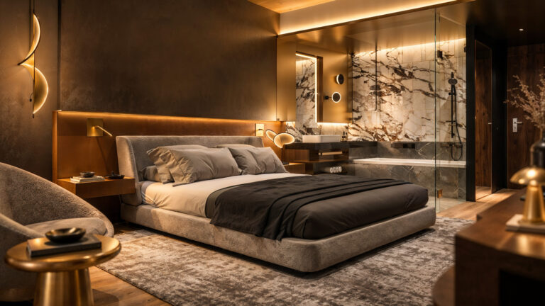 Golden Suite – Luxury Hotel Room & Bathroom Visualisation