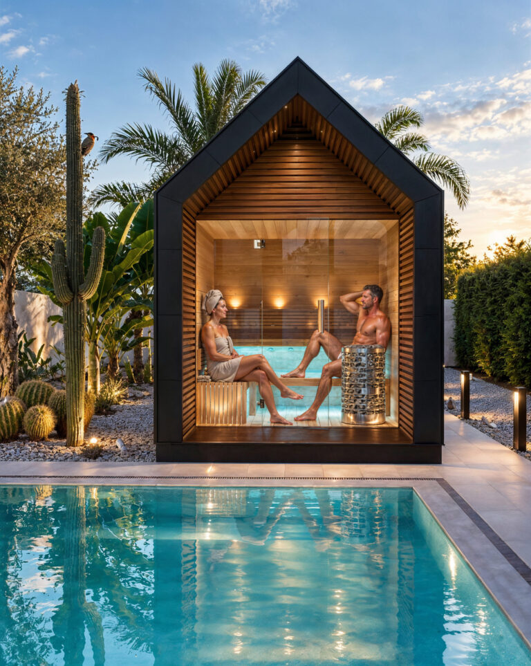 Premium Outdoor Sauna – Product and Lifestyle Visualisation
