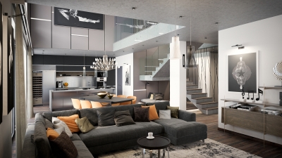 3DVisionDesign belsőépítészeti látványterv készités nappali konyha étkező