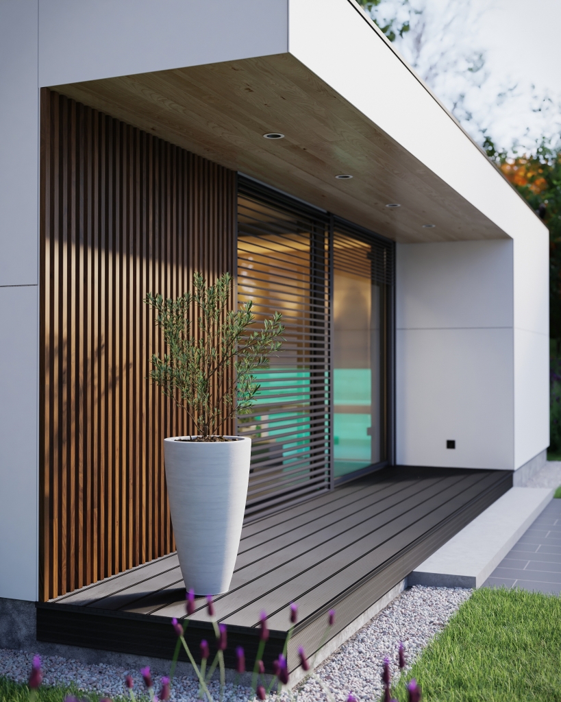 3DVisionDesign Modern szaunaház termékvizualizáció Wellness szauna