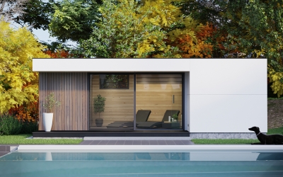 3DVisionDesign Modern szaunaház termékvizualizáció Wellness szauna