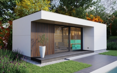 3DVisionDesign Modern szaunaház termékvizualizáció Wellness szauna