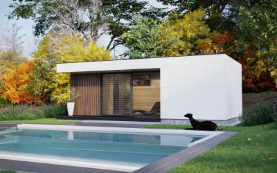 3DVisionDesign Modern szaunaház termékvizualizáció Wellness szauna