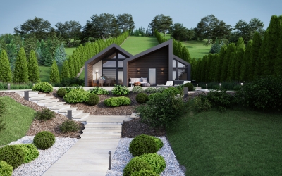 Emotion nyaralóház homlokzati látványterv