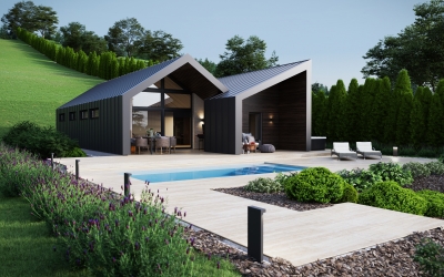 Emotion nyaralóház homlokzati látványterv