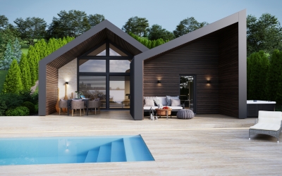 Emotion nyaralóház homlokzati látványterv