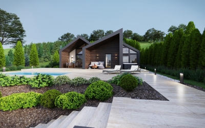 Emotion nyaralóház homlokzati látványterv