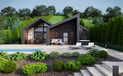 Emotion nyaralóház homlokzati látványterv