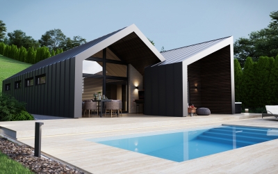 Emotion nyaralóház homlokzati látványterv