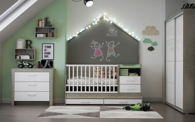 3DVisionDesign zöld szürke fiúszoba design lakberendezés gyerekszoba termékvizualizació 3d látványterv