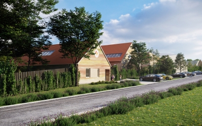 Nemesvámos Fehérlófia Waldorf Iskola építészeti homlokzati látványterv 3DVisionDesign