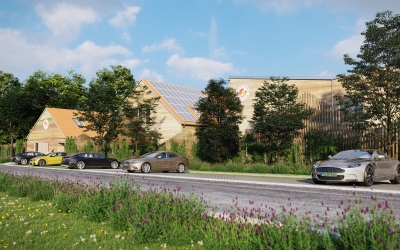 Nemesvámos Fehérlófia Waldorf Iskola építészeti homlokzati látványterv 3DVisionDesign