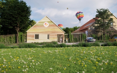 Nemesvámos Fehérlófia Waldorf Iskola építészeti homlokzati látványterv 3DVisionDesign