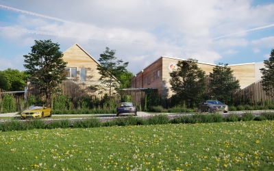 Nemesvámos Fehérlófia Waldorf Iskola építészeti homlokzati látványterv 3DVisionDesign