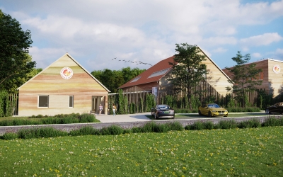 Nemesvámos Fehérlófia Waldorf Iskola építészeti homlokzati látványterv 3DVisionDesign