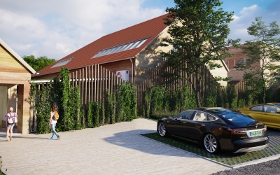 Nemesvámos Fehérlófia Waldorf Iskola építészeti homlokzati látványterv 3DVisionDesign