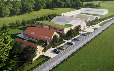 Nemesvámos Fehérlófia Waldorf Iskola építészeti homlokzati látványterv 3DVisionDesign