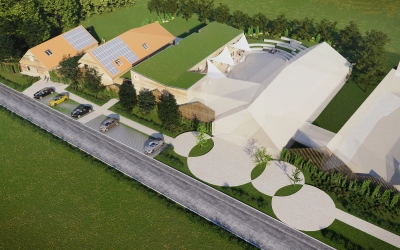 Nemesvámos Fehérlófia Waldorf Iskola építészeti homlokzati látványterv 3DVisionDesign