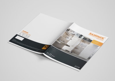 Kiadványszerkesztés katalógus 3D látványtervekből Sanimix
